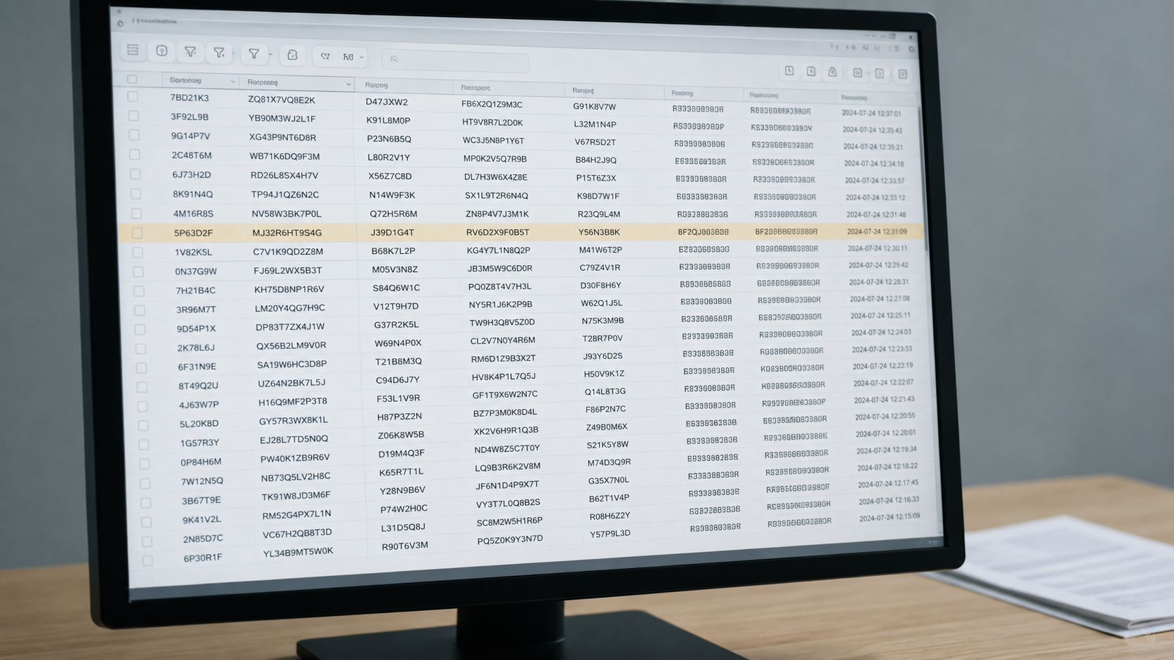 A close-up of a mailing list data file on a desktop monitor showing structured address records, suggesting the need for address hygiene and regular list cleaning.